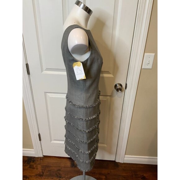 Escada Gray Wool Sleeveless Fringe Trim Shift Dress, Size 0 | 34 - Picture 3 of 6